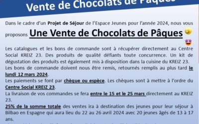 ACTION AUTO FINANCEMENT VENTE DE CHOCOLATS DE PAQUES – PROJET DE SEJOUR A BILBAO